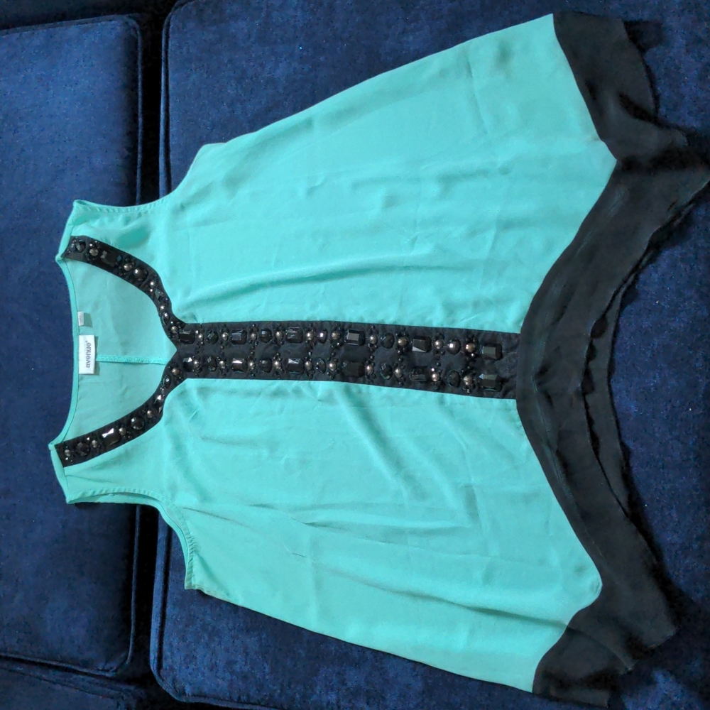 Avenue Flowy Tank Blouse with Beading, Mint/Green, Size 18/20